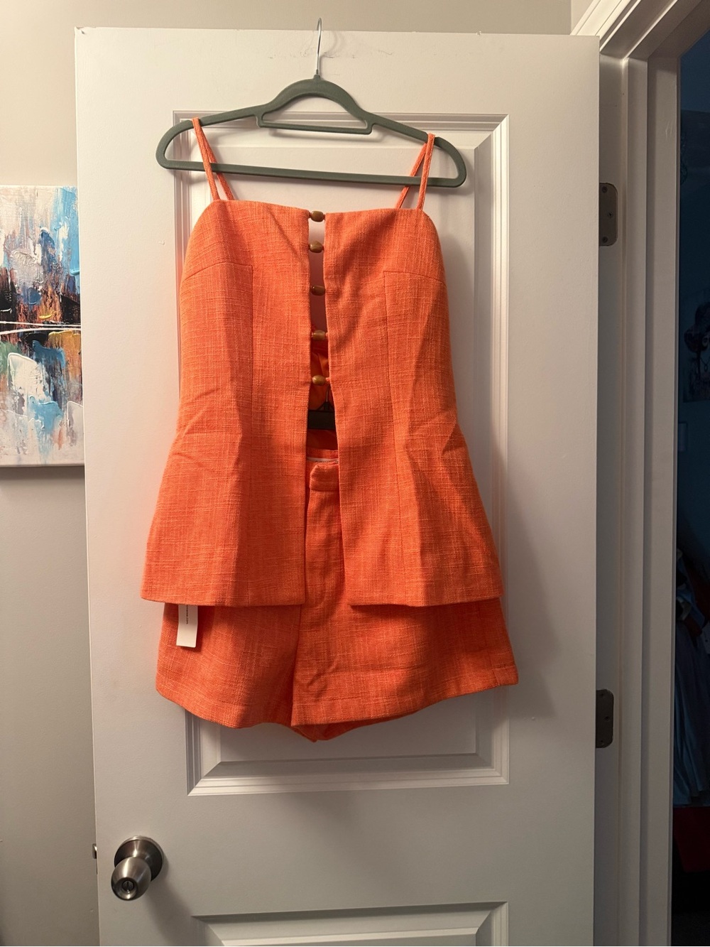 Commense Orange Textured Short Set with Buttons
